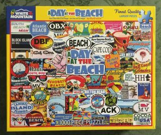 White Mountain 1000 Piece Jigsaw Puzzle “a Day At The Beach” 24” X 30” Comp