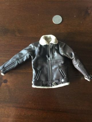 Custom Miniature Us British Brown Soft Leather Jacket Raf Pilot Wwii 1/6 Scale
