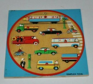 Vintage Wooden Tray Puzzle Vehicles Wood Puzzle Simplex Toys 1960s