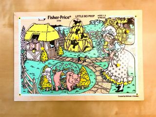 Fisher Price Vintage Wooden Peg Puzzle - Little Bo Peep 2720 Pick Up And Peek