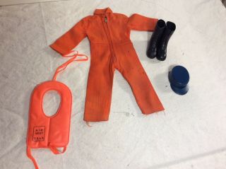 Vintage 1960’s Gi Joe Action Pilot Uniform Orange Flight Suit,  Vest,  Cap & Boots