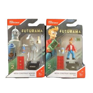 Mega Construx Heroes Set Of 2 Futurama Action Figures Bender & Fry,  Series 2