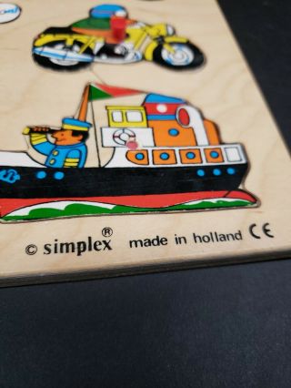 SIMPLEX Vintage CARS Wooden Puzzle Made in Holland Transportation Boat Airplane 2