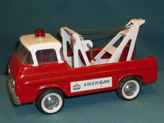 Vintage Nylint Toy Tow Truck American Oil Ford On Wheels Pressed Steel 11 " Long