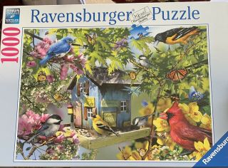 Ravensburger " Time For Lunch " Puzzle 1000 Piece Bird Birdhouses Cardinals