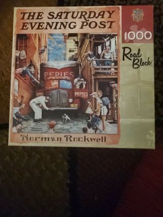 The Saturday Evening Post Norman Rockwell Road Block 1000 Piece Puzzle Complete