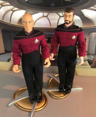Playmates Star Trek Tng " Picard & Riker " 9 " Action Figures W/accessories