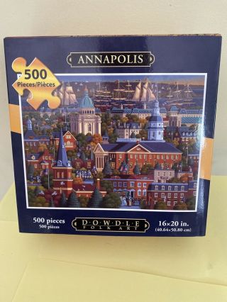 Puzzle Jigsaw Dowdle Art Annapolis 500 Pc 16x20 Usa,  Storage Box And Bag