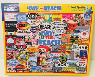 White Mountain " A Day At The Beach " 1000 Pc Puzzle.  Pre - Owned.