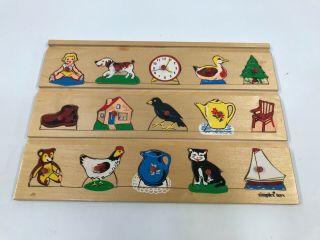 Vintage Simplex Toys Wooden Objects Peg Puzzle Tray Made In Belgium