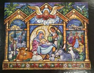 Vermont Christmas Company Stained Glass Nativity 1000 Pc Puzzle - Gently