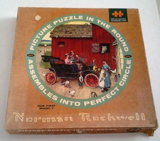 Norman Rockwell Jaymar Round Puzzle " Our First Model T " Automobile