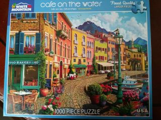 White Mountain,  " Cafe On The Water ",  1000 Pc Puzzle,  Complete Made 1 Time