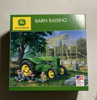 John Deere Barn Raising 1000 Pc Puzzle By Charles Freitag.  Farmhouse Tractor