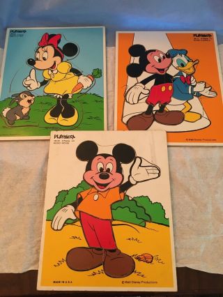 6 Vintage Playskool Wooden Puzzles By Playschool Mickey,  Peanuts,  Sesame Street,