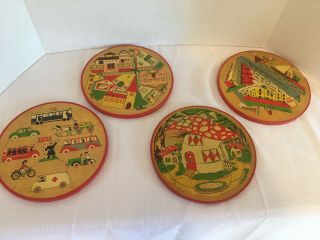 Vintage Simplex 4 Wooden Round Puzzles Made In Holland
