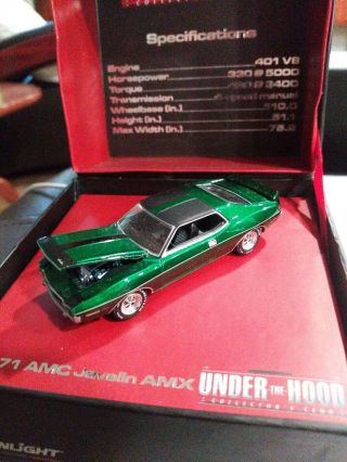 Greenlight Under The Hood 1971 Amc Javelin Amx (black Roof) Green Machine Chase
