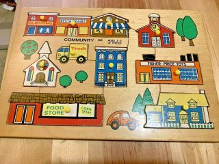 Vintage 1972 Fisher - Price 502 Community Wood Puzzle Made In Holland