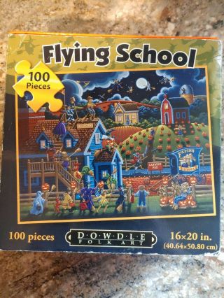 Dowdle Folk Art 100 Piece Puzzle Flying School Complete