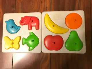 Vintage The First Years Puzzles Hard Plastic Animals And Fruit