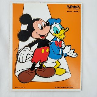 Vintage Playskool Walt Disney Mickey Mouse & Donald Duck Wooden Tray Puzzle