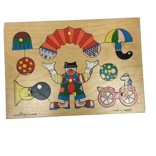 Vintage Wood Peg Puzzle Made In Holland,  Vintage 3d,  Clowns Circus