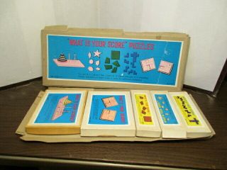 Set Of 5 Vintage Wooden Puzzle Games - Shackman - 1954 - Iob - Made In Japan