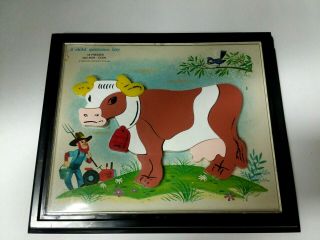 Vintage 1962 Child Guidance Toy Magnetic Cow Farm Puzzle No 909 Educational Game