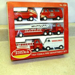 Vintage Tiny Tonka Fire Department Set,  No.  830 Fire Ambulance,  2
