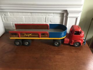 Vintage Wyandotte Motor Freight Lines Truck Tractor Trailer Wood Sides Metal Toy