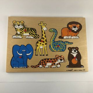 Vintage Simplex Wooden Peg Jungle Zoo Animal Puzzle Made In Holland