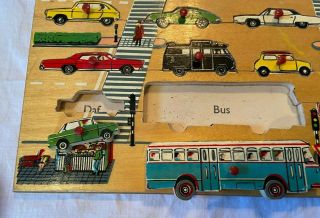 Vintage Simplex Wood Pre - School Puzzle Cars Trucks Buses Made in Holland 3