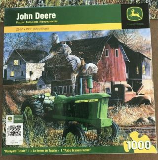 John Deere Puzzle 1000 Piece " Barnyard Tussle " Tractor Pheasant Masterpieces