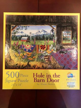 Sunsout " Hole In The Barn Door " 500 Piece Jigsaw Puzzle - Unique,  Complete