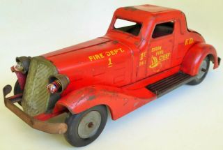 1930 ' S MARX SIREN FIRE CHIEF 1ST BATTERY LIGHTED WIND UP PRESSED STEEL TOY CAR 2