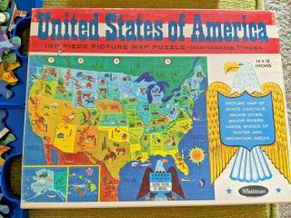 Vtg 1965 Whitman United States Of America Picture Map Puzzle 100 Complete