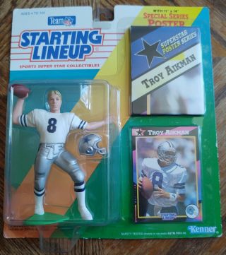 Troy Aikman Cowboys Figure,  Card & 11x14 Poster Starting Lineup Nfl 1992