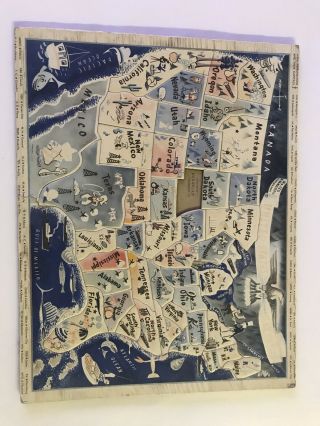 Vintage Puzzle Map Of United States With Capitals Pre Hawaii Alaska Pre 1959