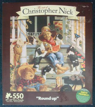 Jigsaw Puzzle 550 Pc Christopher Nick Round Up Puppies Watermelon And Little Boy