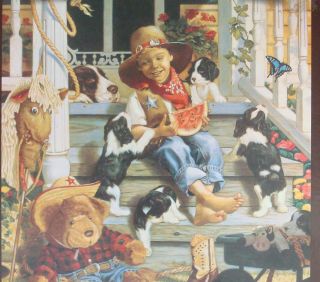 jigsaw puzzle 550 pc Christopher Nick Round Up puppies watermelon and little boy 2