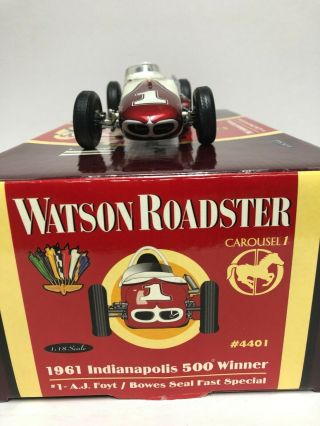 1961 Aj Foyt 4401 Indy 500 Winner Bowes Seal Fast Watson Roadster Carousel 1:18