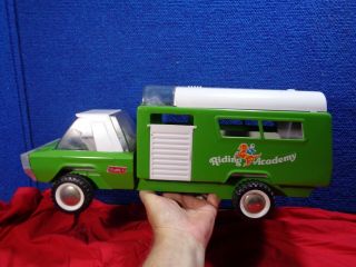 Vintage 70s Buddy L Riding Academy Horse Hauler Truck Lime Green White 18 "
