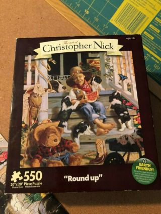 Karmin 550 Piece Puzzle - 20 " X 20 " - Christopher Nick Round Up - Dogs/toys/boy