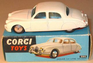 Corgi Toys No 208 Jaguar 2.  4 Litre In White.  1957 - 60.  Boxed