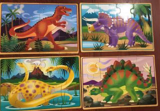 Melissa And Doug Wooden Jigsaw Puzzles In A Box.  4 - Twelve Piece Puzzles,  Age 3,