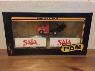 Pem Volvo Daycab W/pup Trailers Saia 1:64 Scale