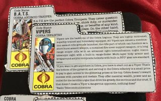 1988 Hasbro Gi Joe Cobra File Cards: Commander,  Communications,  Vipers,  B.  A.  T.  S.