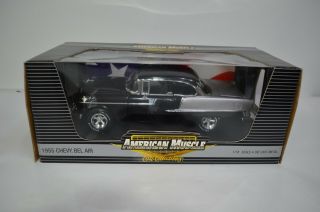 Ertl American Muscle 1:18 Die Cast 1955 Chevy Bel Air Black And Silver Two Tone