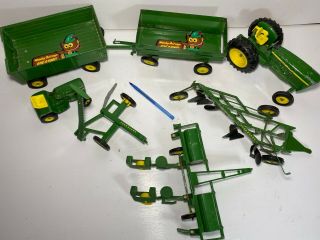 7x Vintage Ertl John Deere Die Cast Metal Tractor Toys/plows/wagons/accessories
