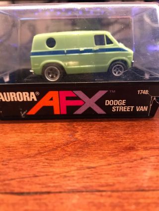 Vintage Aurora Afx Lime Green/ Blue Dodge Street Van Slot Car 1748